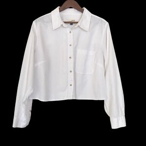 Universal Thread White Cotton Linen Cropped Button Down Shirt XXL Women Relaxed